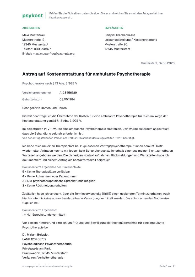 Erste Seite: Anschreiben