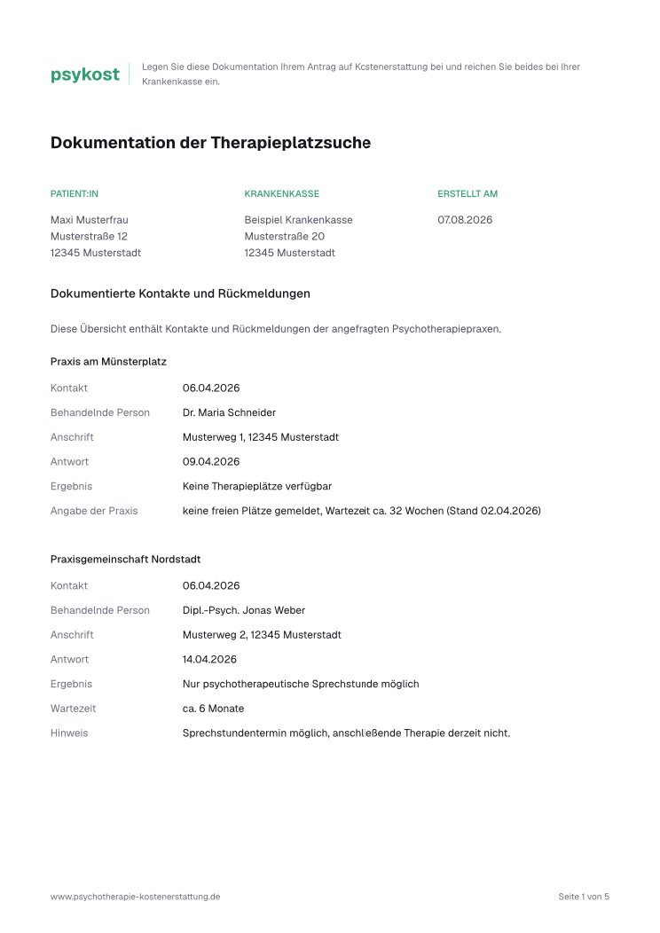 Erste Seite: Suchprotokoll